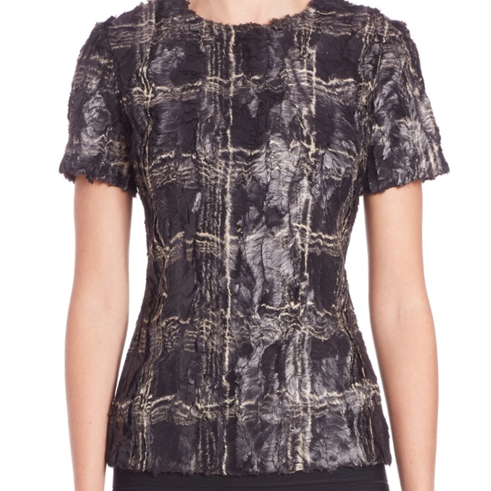 BCBG “TULUM” feather short sleeve fancy top